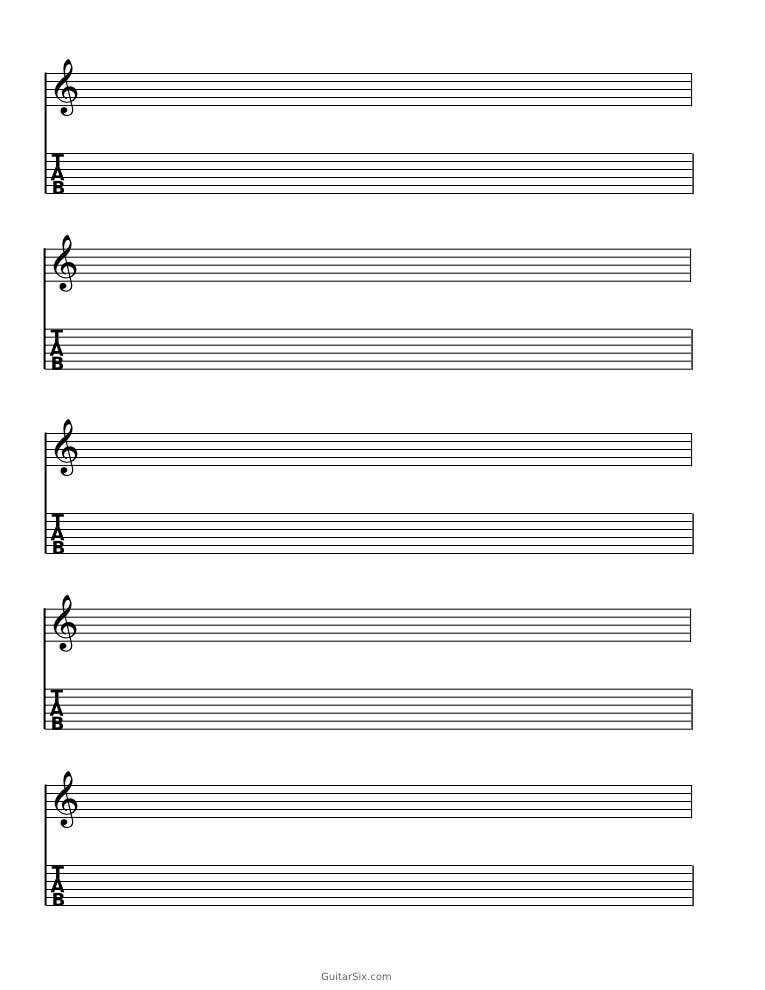 guitar tab and treble clef staff paper
