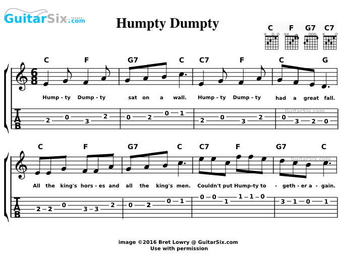 Humpty Dumpty Sheet music and guitar TAB